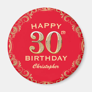 Aimant 30e anniversaire Parties scintillant rouge et or c