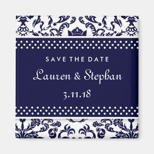 Aimant 311-Lauren Damask Enregistrer la date Marine (Devant)