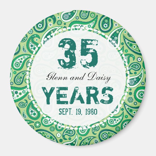 Aimant 35e anniversaire du Mariage Jade Motif Paisley (Devant)