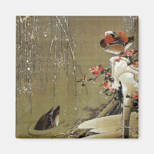 Aimant 3. 雪 中 鴛 鴦 図, 冲 Canard mandarin dans la neige, Jak