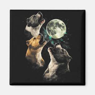 Aimant 3 chiens pit bull hurlant à la lune mignons drôles