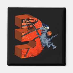 Aimant 3e anniversaire de basket-ball Dinosaur Boy Cadeau