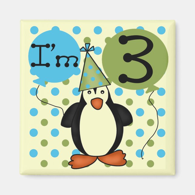 Aimant 3ème Pingouin T-shirts et cadeaux d'anniversaire (Devant)