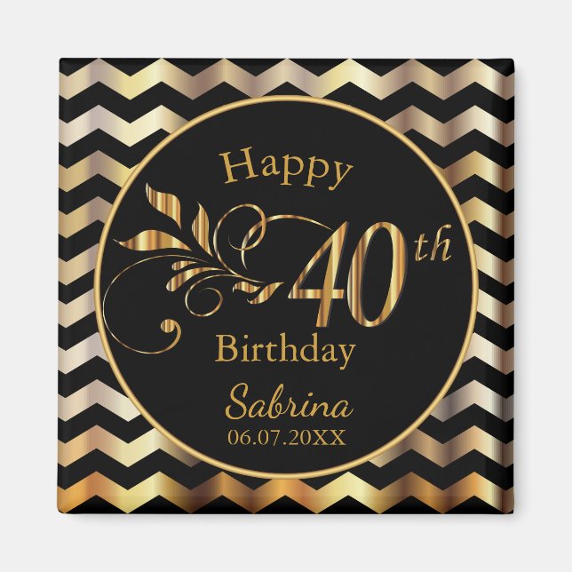 Aimant 40e anniversaire - Gold et Black Chevron (Devant)