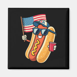 Aimant 4 juillet Hotdog Funny Quatrième Juillet Patriotiq