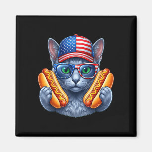 Aimant 4 juillet hotdog russe bleu chat drôle