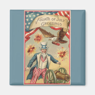 Aimant 4 juillet vintage Fireworks avec Oncle Sam