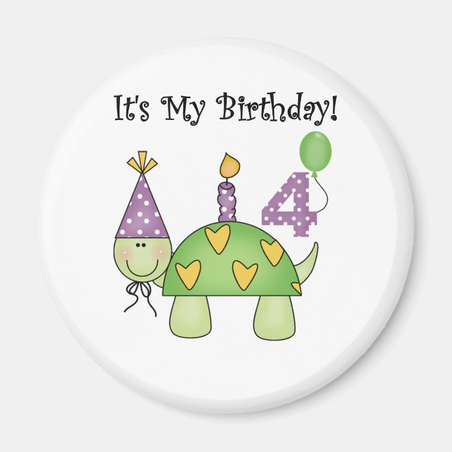 Aimant 4èmes T-shirts et cadeaux d'anniversaire de tortue (Devant)