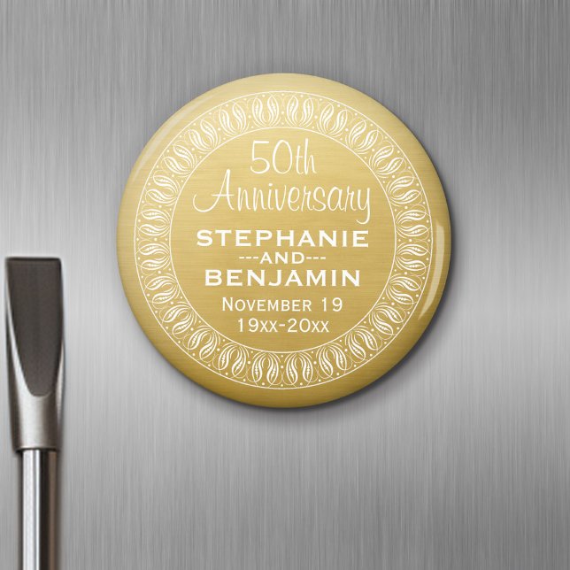 Aimant 50e anniversaire du Mariage Or personnalisé (Personalized Wedding Anniversary Magnet Party Favor)