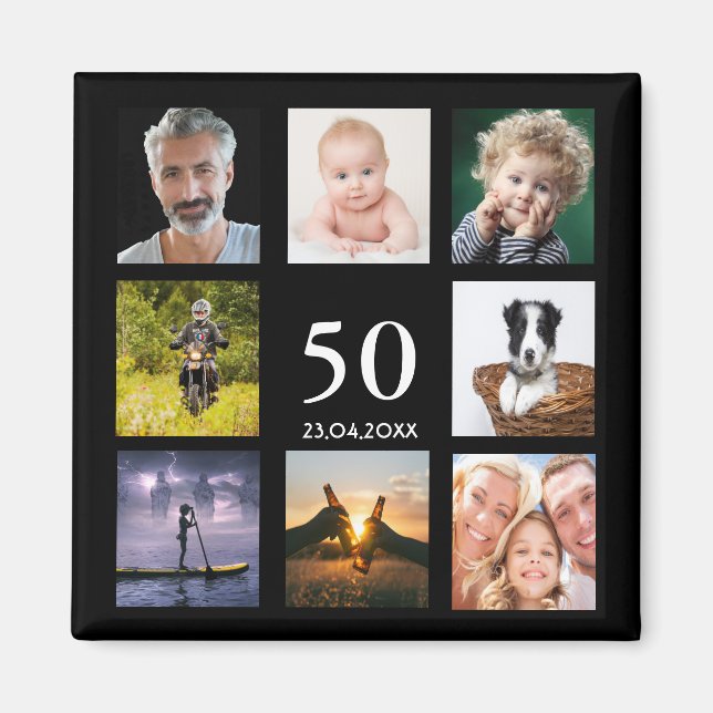 Aimant 50e anniversaire fête photo collage mec noir (Devant)
