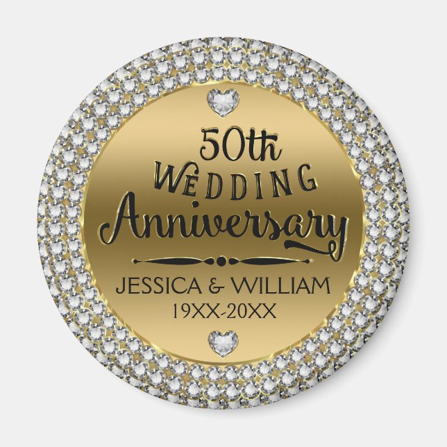 Aimant 50e Anniversaire Mariage Diamants Et Or (Devant)