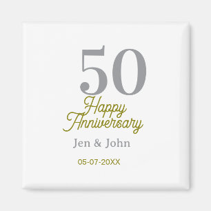 Aimant 50e anniversaire nom date argent or date