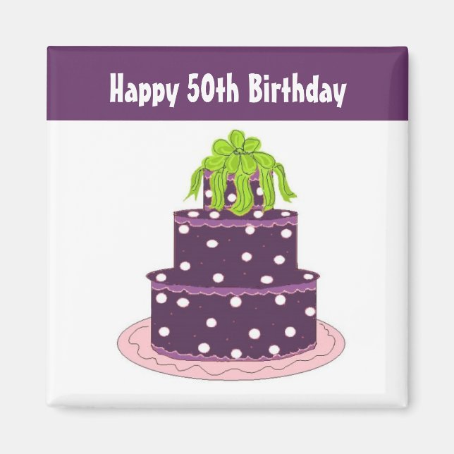 Aimant 50e anniversaire - Purple Polka Dot Cake (Devant)