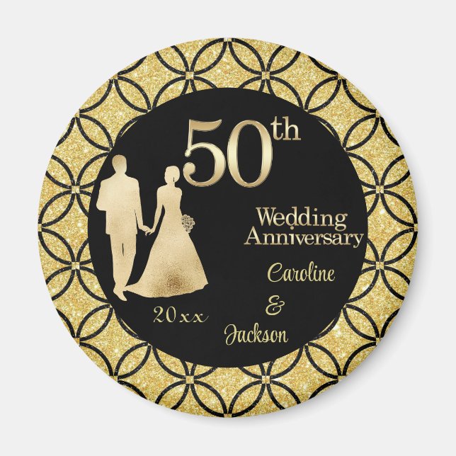 Aimant 50e Couple d'or Parties scintillant Mariage Annive (Devant)