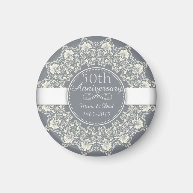 Aimant 50ème Mariage Anniversaire dentelle ronde ornement (Devant)