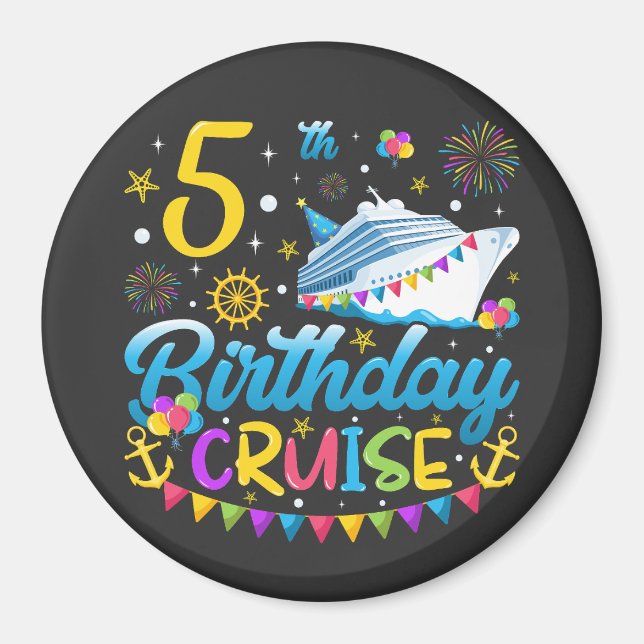 Aimant 5e anniversaire Croisière B-Day Party Circle (Devant)