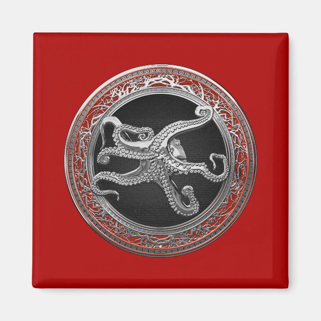 Aimant [600] Octopus d'argent sacré en posture défensive (Devant)