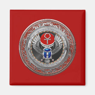 Aimant [600] Scarab à ailes en argent sacré égyptien et A