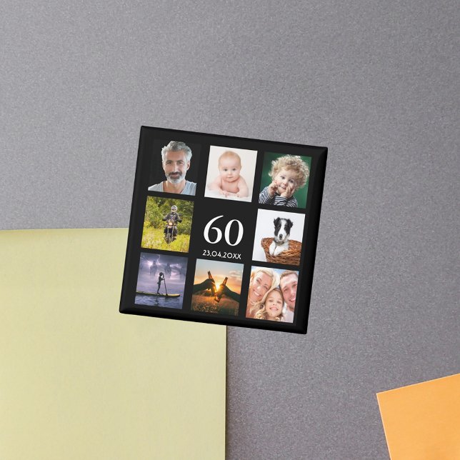 Aimant 60e anniversaire fête photo collage mec noir (Créateur téléchargé)