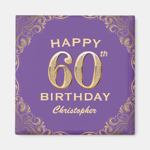 Aimant 60e anniversaire fête violet et Parties scintillan