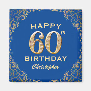 Aimant 60e anniversaire Parties scintillant bleue et or c