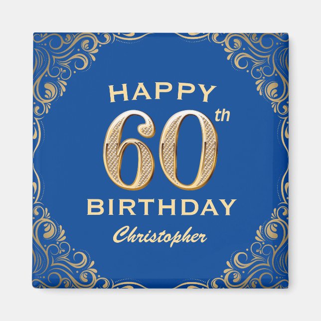 Aimant 60e anniversaire Parties scintillant bleue et or c (Devant)
