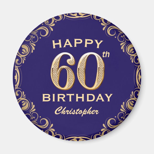 Aimant 60e anniversaire Parties scintillant marine bleu e (Devant)