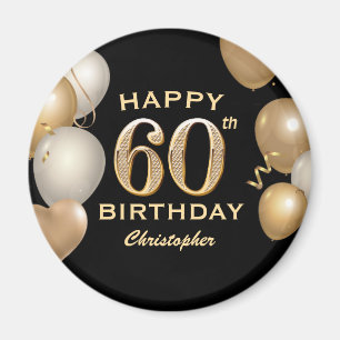 Aimant 60e fête d'anniversaire Ballons noirs et or