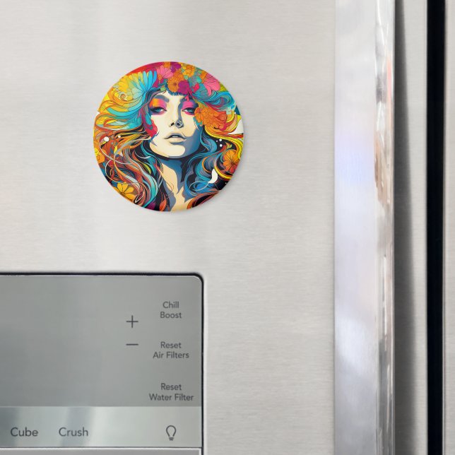 Aimant 60s 70s Hippy Woman Psychedelic Hippie (In situ (réfrigérateur))