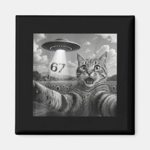 Aimant 67 Chat selfie avec des ovnis extraterrestres drôl
