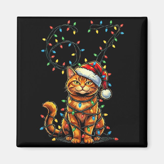 Aimant 67 Tabby Orange Cat Christmas Santa Hat Six Seven  (Devant)