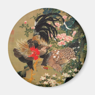 Aimant 6. 紫陽花双鶏図, 若冲 Hydrangea and Rooster, Jakuchū