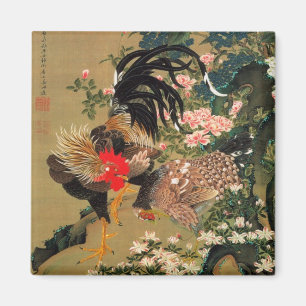 Aimant 6. 紫 陽 花 双 鶏 図, 若 Hydrangea et Rooster, Jakuchu, 冲