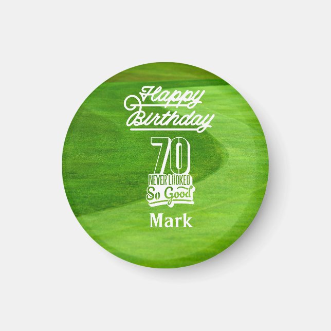 Aimant 70e anniversaire de golf pour golfeur sur herbe ve (Devant)
