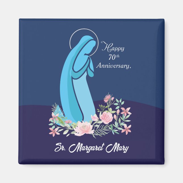Aimant 70e anniversaire de la vie religieuse Nun Fleur ro (Devant)