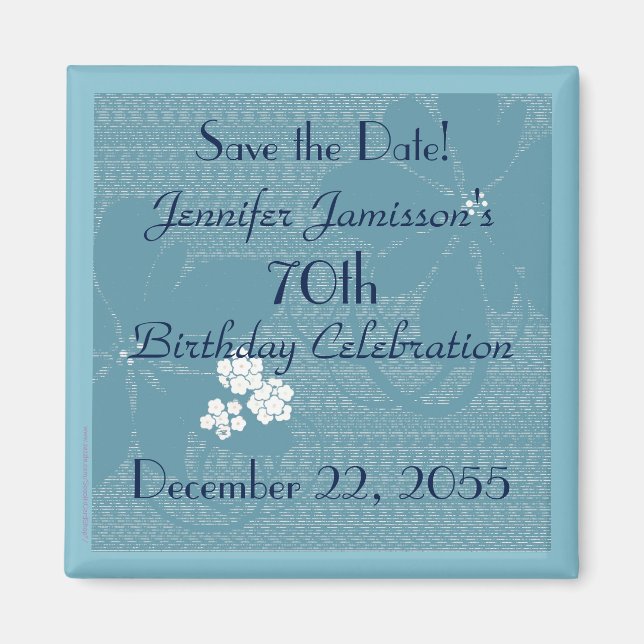 Aimant 70e anniversaire Enregistrer la date Blue Floral M (Devant)