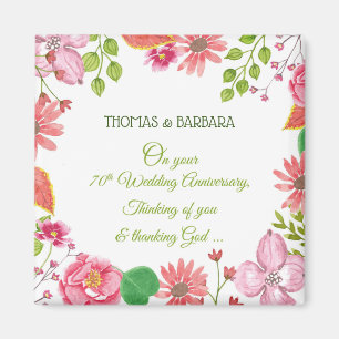 Aimant 70e anniversaire Mariage religieux Fleurs