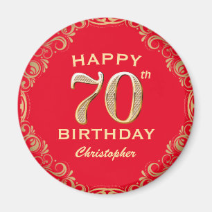 Aimant 70e anniversaire Parties scintillant rouge et or