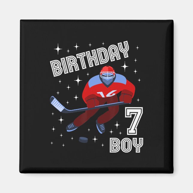 Aimant 7e anniversaire Garçon Hockey sur glace 7 ans amus (Devant)