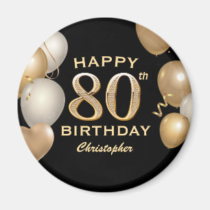 Aimant 80e fête d'anniversaire Ballons noirs et or