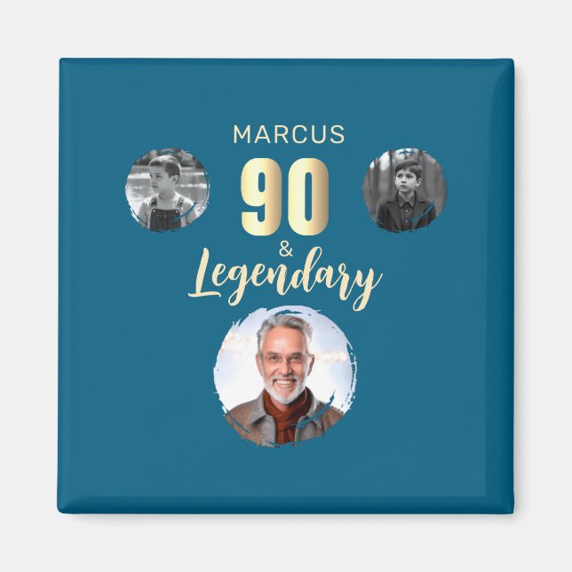 Aimant 90 Legendary 3 Photos Gold 90th Birthday  (Devant)