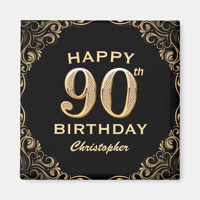Aimant 90e anniversaire de la Parties scintillant Black a (Devant)