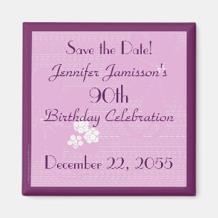 Aimant 90e anniversaire Enregistrer la date Pink Floral M