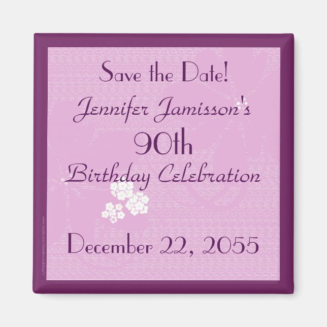 Aimant 90e anniversaire Enregistrer la date Pink Floral M (Devant)