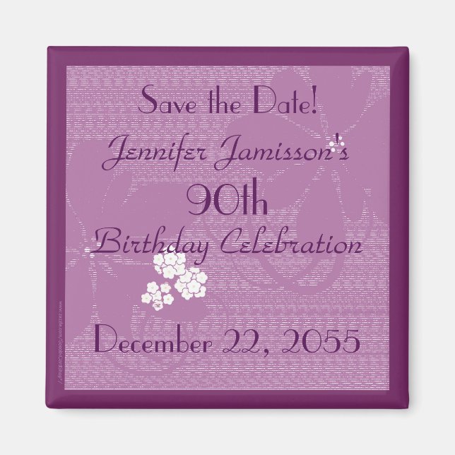 Aimant 90e anniversaire Enregistrer la date Purple / Whit (Devant)