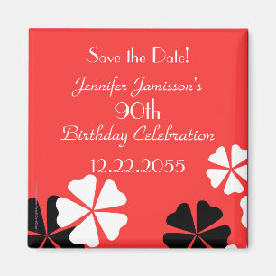 Aimant 90e anniversaire Enregistrer la date Rouge Floral 