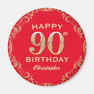 Aimant 90e anniversaire Parties scintillant rouge et or
