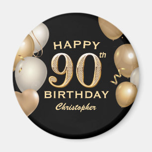 Aimant 90e fête d'anniversaire Ballons noirs et or