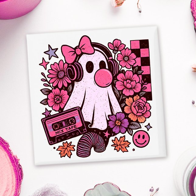 Aimant 90s Bubblegum esthétique Rétro Fille Fantôme Hallo (This ghost girl design mixes 90s aesthetic nostalgia with playful Halloween charm.)