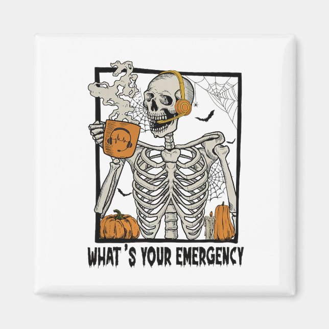 Aimant 911 Dispatcher Halloween Squelette Quel Émerge (Devant)